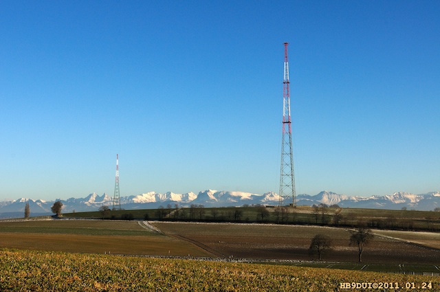 Sottens medium wave main and spare antenna. The DRM test happens on the big antenna